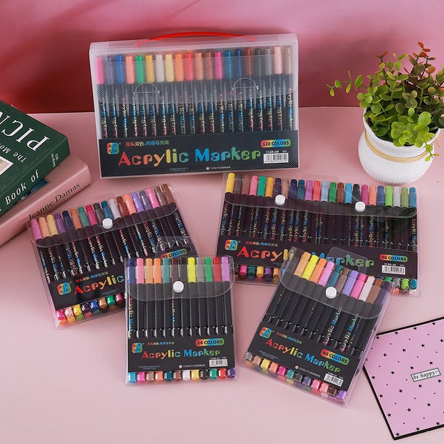 Kissbuty Acrylmarker Set mit Doppelspitze und Pinselspitze, farbige Marker für Stein, Holz und Kalligraphie, Multicolour - Bild 1