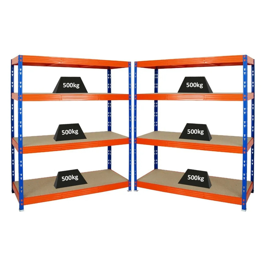 PROREGAL Rhino Schwerlastregal Set 2er Pack, Blau-Orange, H x B x T: 180 x 160 x 60 cm, 4 verstellbare Ebenen mit 8mm MDF-Holzplatten, Fachlast 500 kg - Bild 2