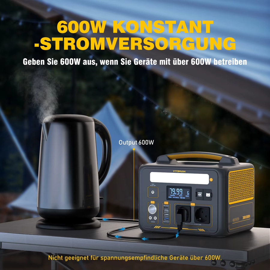 VTOMAN JUMP 600X Kraftwerk mit VS200 Solarpanel, 299Wh Solargenerator mit LiFePO4 Akku und 1200W Spitzenleistung für Notstrom-Backup - Bild 3