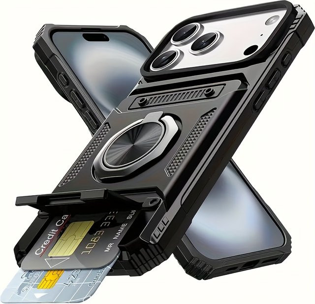 Luxuriöse iPhone Hülle mit magnetischem Ringständer und Brieftaschenfunktion in Rot und Schwarz - Bild 1