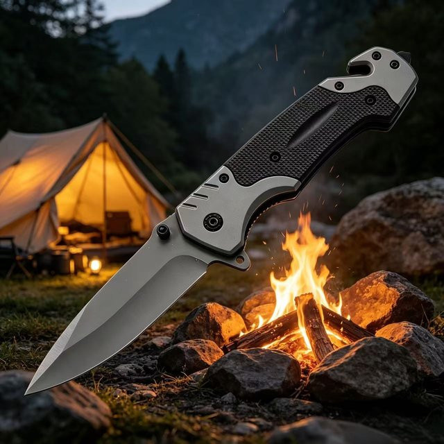 Tragbares EDC-Klappmesser aus Edelstahl mit rutschfestem Griff für Camping, Wandern und Outdoor-Aktivitäten - Bild 1