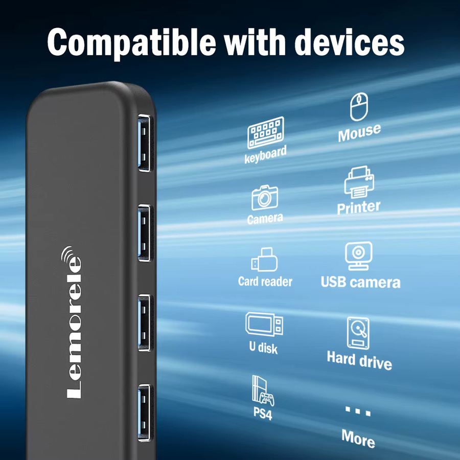 Lemorele TC41 4 in 1 USB C Hub Docking Station mit 4 USB A 3.0 Ports 5 Gbit/s in Schwarz - Bild 6