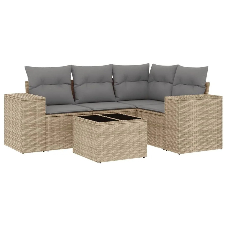 vidaXL 5-teilige Garten-Sofagarnitur aus Polyrattan mit Kissen in Beige - Bild 2