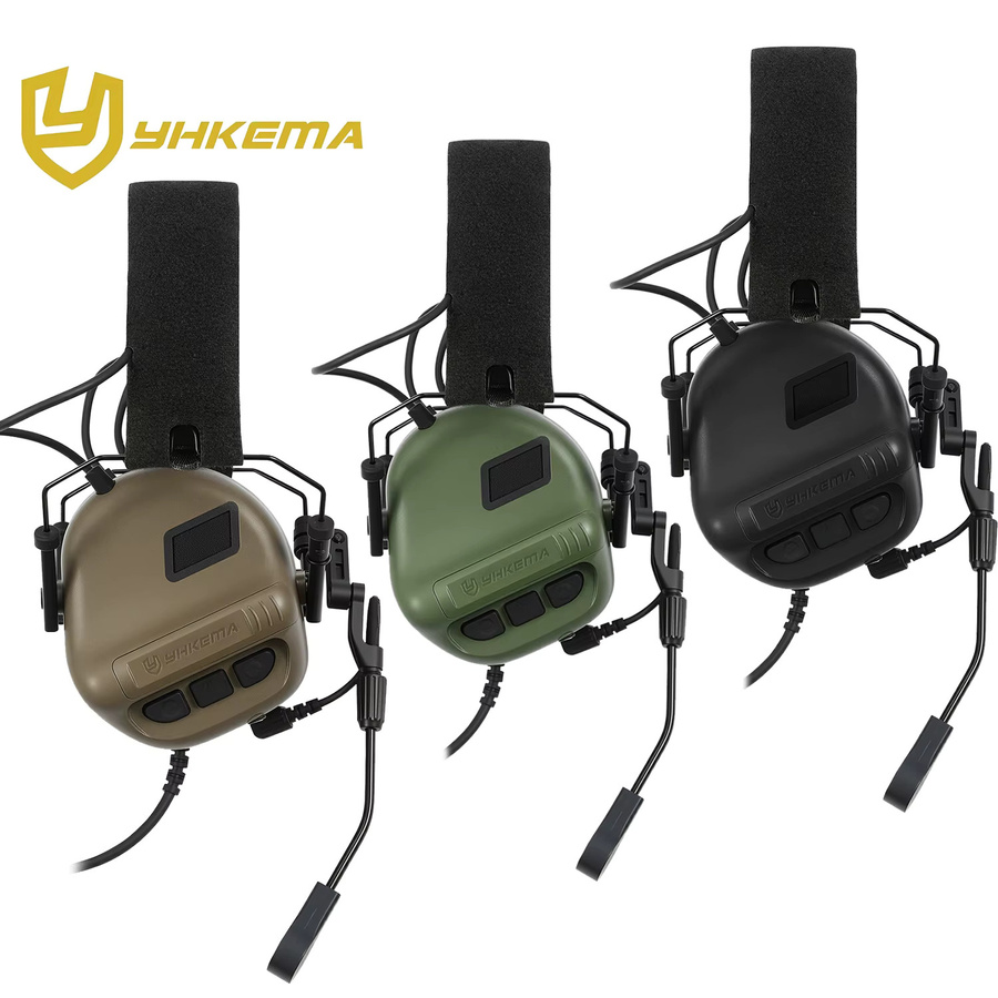 YHKEMA E70 Taktisches Schieß-Gehörschutz Headset mit Helm-ARC-Schienenadapter und Kenwood PTT-Adapter in Braun - Bild 2