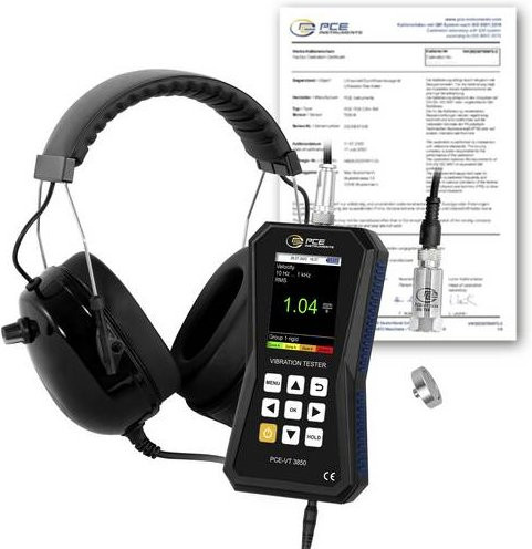 PCE Instruments Schwingungsmesser PCE-VT 3850-ICA in Schwarz mit externem Sensor, Kopfhörer, Software und ISO-Zertifikat - Bild 1