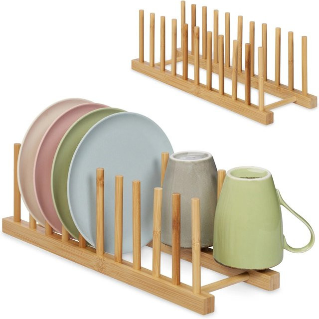 Relaxdays Tellerständer 2er Set aus Bambus in Braun, H x B x T: 40 x 12 x 12,5 cm - Bild 1