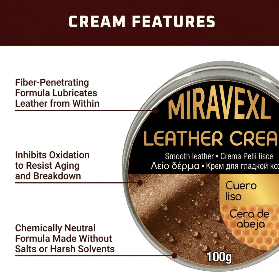 MIRAVEXL Lederpflegecreme mit Bienenwachs und Schwammapplikator, 100g - Bild 3