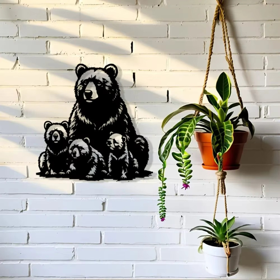 CIFBUY Metall-Wandkunst Eisenbären-Familie als 2D Wildtier-Silhouette in Schwarz zur Heimdekoration - Bild 4