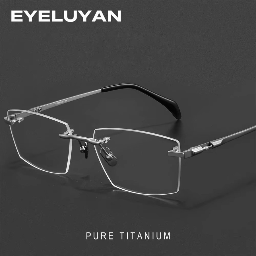 Eyeluyan Korrektionsbrille, randlos, rechteckig, Titan, silber, Unisex - Bild 2