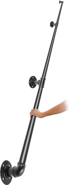 Buying Solutions, MB Rohr-Treppengeländer aus Kohlenstoffstahl in Schwarz Matt, Industrielles Wandgeländer mit Rundrohr und Wandhalterung - Bild 1