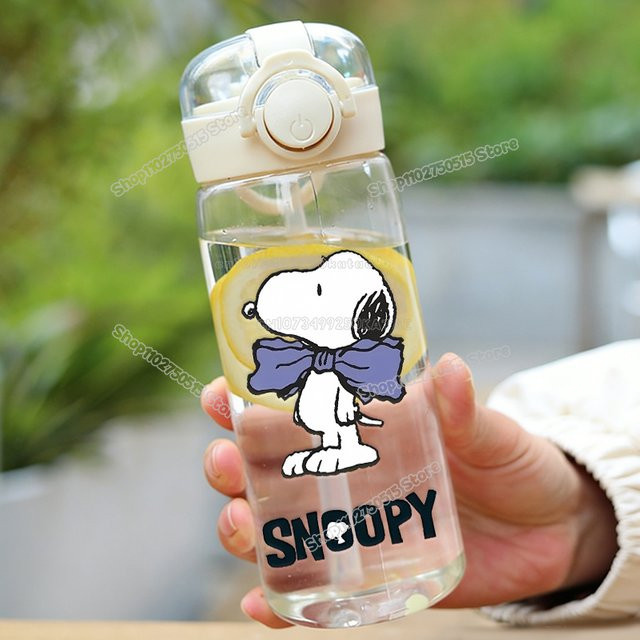 Bandai Snoopy Kinder-Outdoor-Wasserflasche mit Strohhalm, transparent, 400 ml - Bild 1