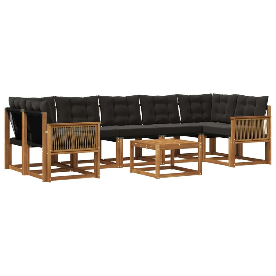 vidaXL Outdoor-Sofagarnitur in L-Form aus Akazienholz mit 8 Kissen in Natur und Schwarz - Bild 2
