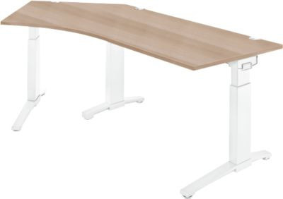 Schäfer Shop Genius Schreibtisch ERGOSTYLE S Eckschreibtisch, manuell höhenverstellbar, C-Fuß Gestell, Eiche/weiß, B: 216,5 cm, T: 80 cm, H: 67,5-89,5 cm - Bild 1