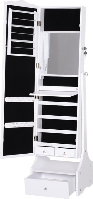 HOMCOM LED Schmuckschrank mit Spiegel und Schubladensockel als Schmuck- und Accessoire-Organizer, B/T/H: 45 x 36 x 150 cm, Aosom - Bild 1