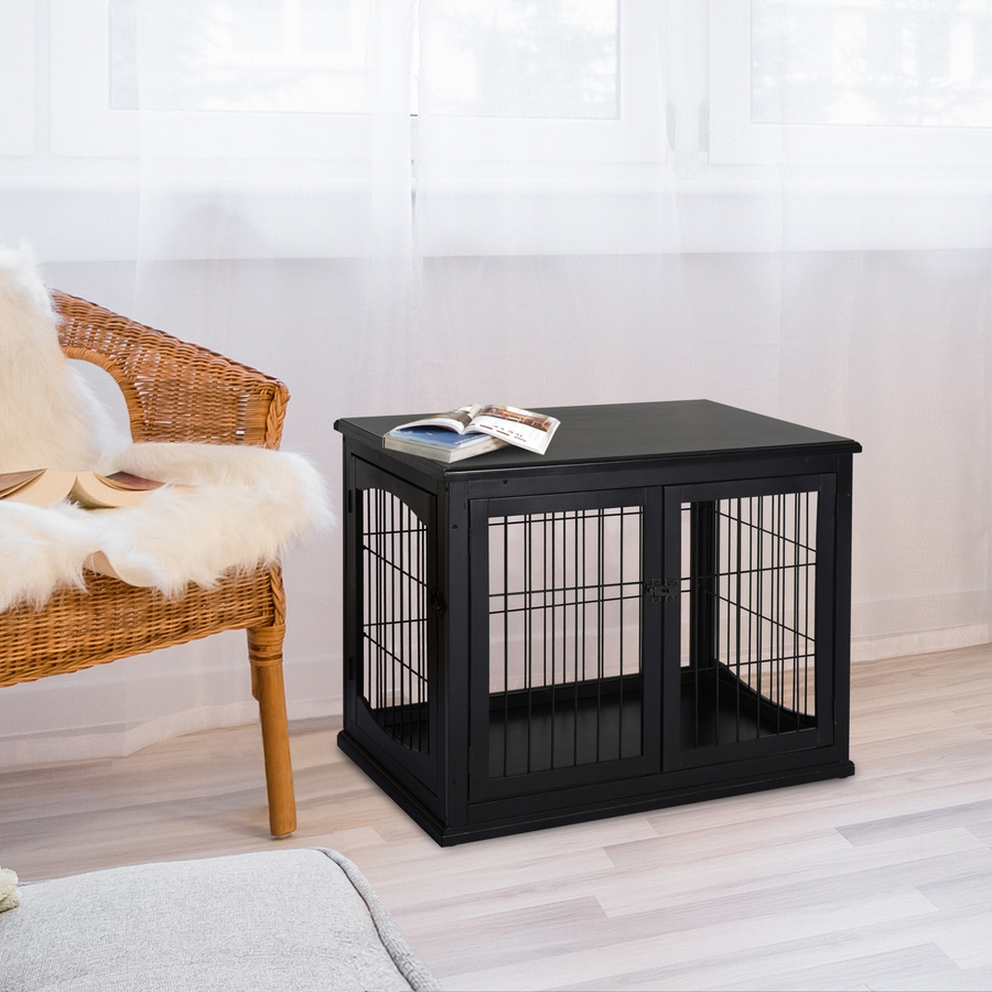 PawHut Hundehütte mit Tischoberfläche als Kleintierkäfig für Innen, Schwarz, B/T/H: 81 x 58,5 x 66 cm, Aosom - Bild 2