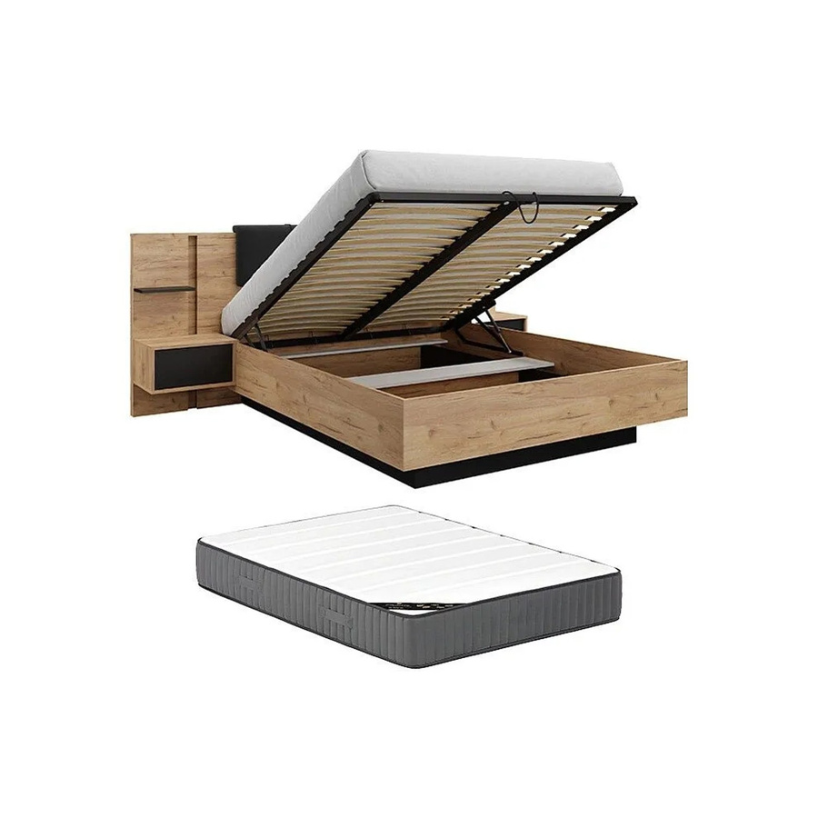 Vente-unique Bett Elynia mit Bettkasten in Anthrazitgrau und Natur, B/T/H: 140 x 190 x 236,4 cm - Bild 2
