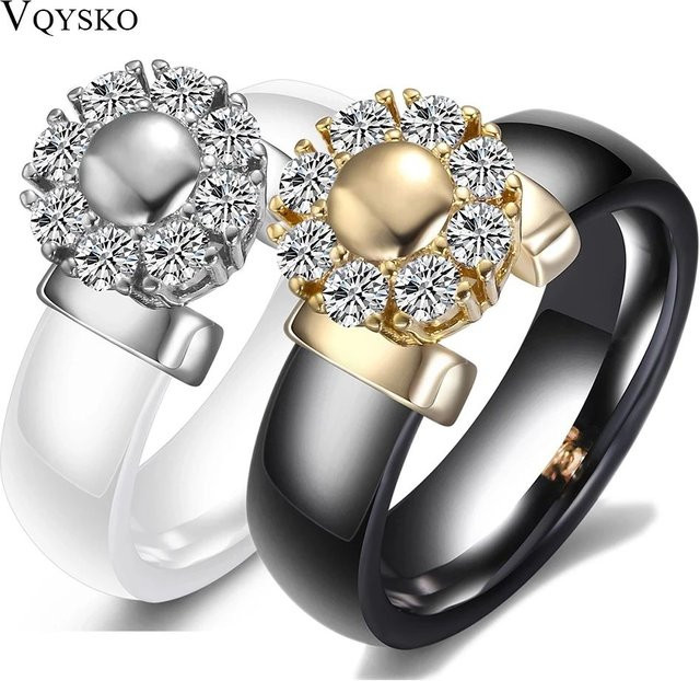 VQYSKO Ring, Keramik, Edelstahl, Schwarz-weiß, Zirkonia, Damen - Bild 1