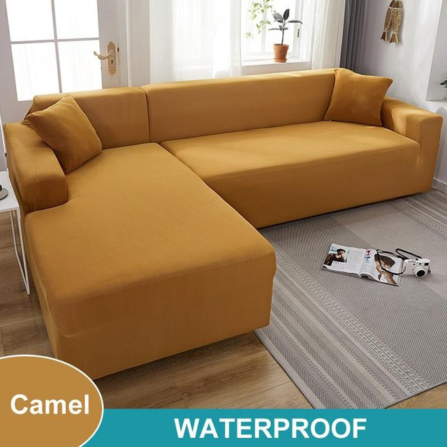 Wasserdichter und rutschfester Sofabezug von Supermarket GO für Ecksofas und Sessel, elastischer L-förmiger Bezug in Orange, Breite: 235-300 cm - Bild 1