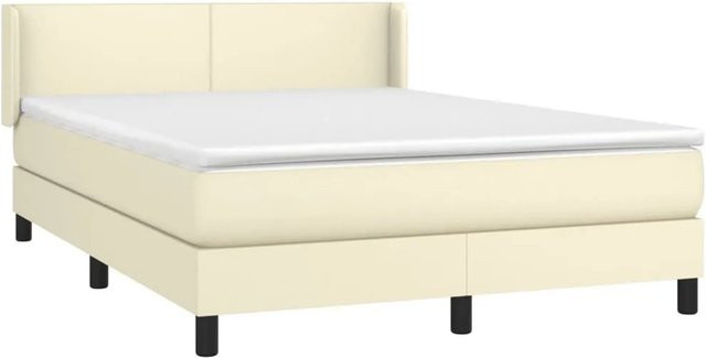 vidaXL Boxspringbett mit Matratze in Creme und Beige, Hybridbett mit Taschenfederkern aus Kunstleder und Stoff, B/T: 140 x 190 cm - Bild 1