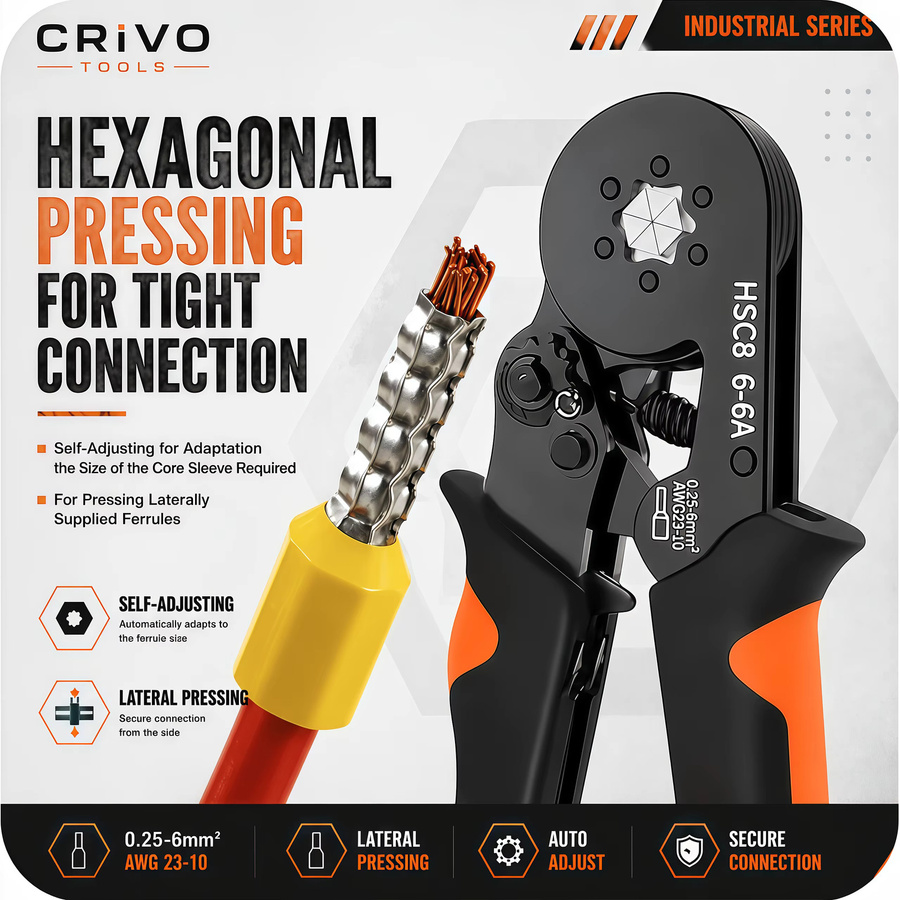 HSC8 6-6A Sechskant-Crimpwerkzeug-Set mit 800-teiligem Set isolierter Kabelendhülsen in Schwarz für PVC-Elektroverbindungen von 0,25-6mm² (AWG23-10) - Bild 5