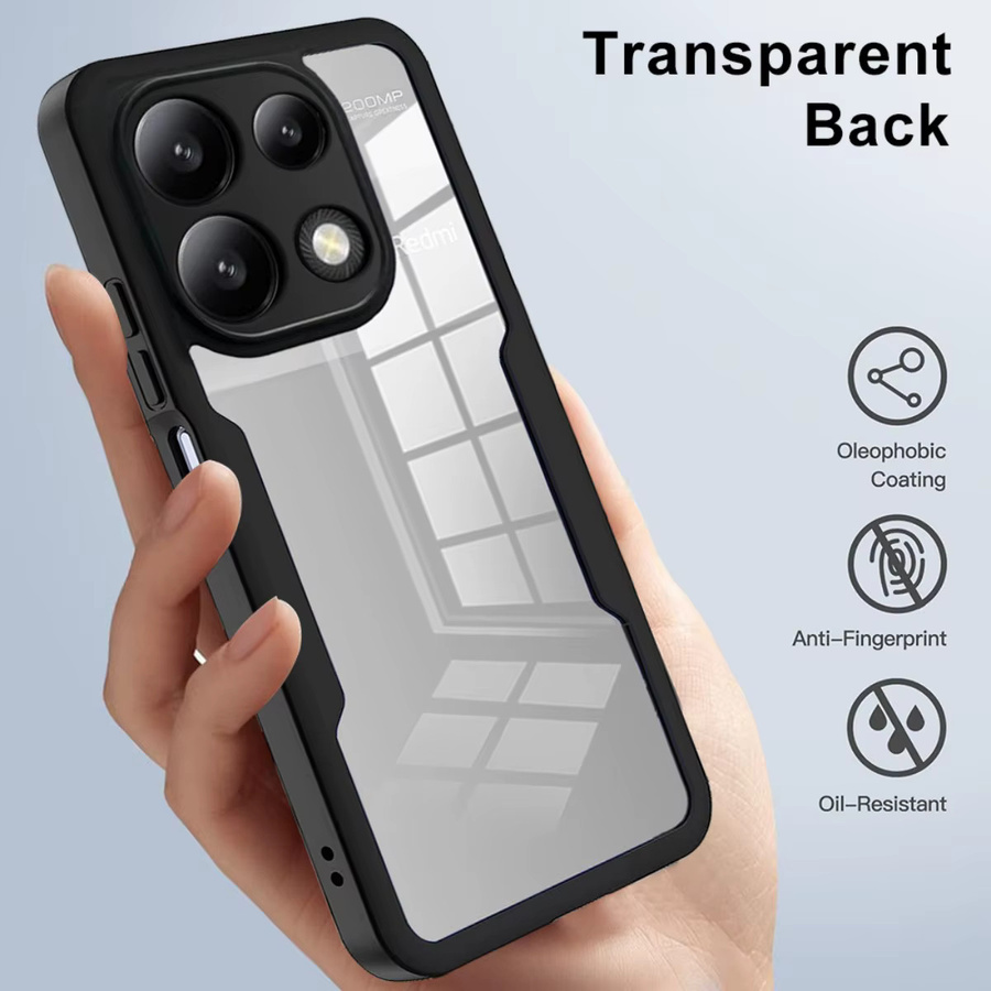 Stoßfeste 360 Grad Handyhülle für Xiaomi Poco M6 Pro 4G mit integriertem Displayschutz und transparenter Rückseite in Schwarz und Transparent - Bild 2