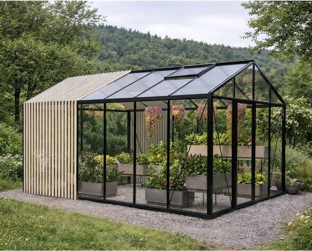Bloomcabin Premium-Qualität Gewächshaus Accoya-Fusion GHCAF12 in Schwarz mit Sicherheitsglas, Aluminium und integriertem Belüftungssystem - Bild 1