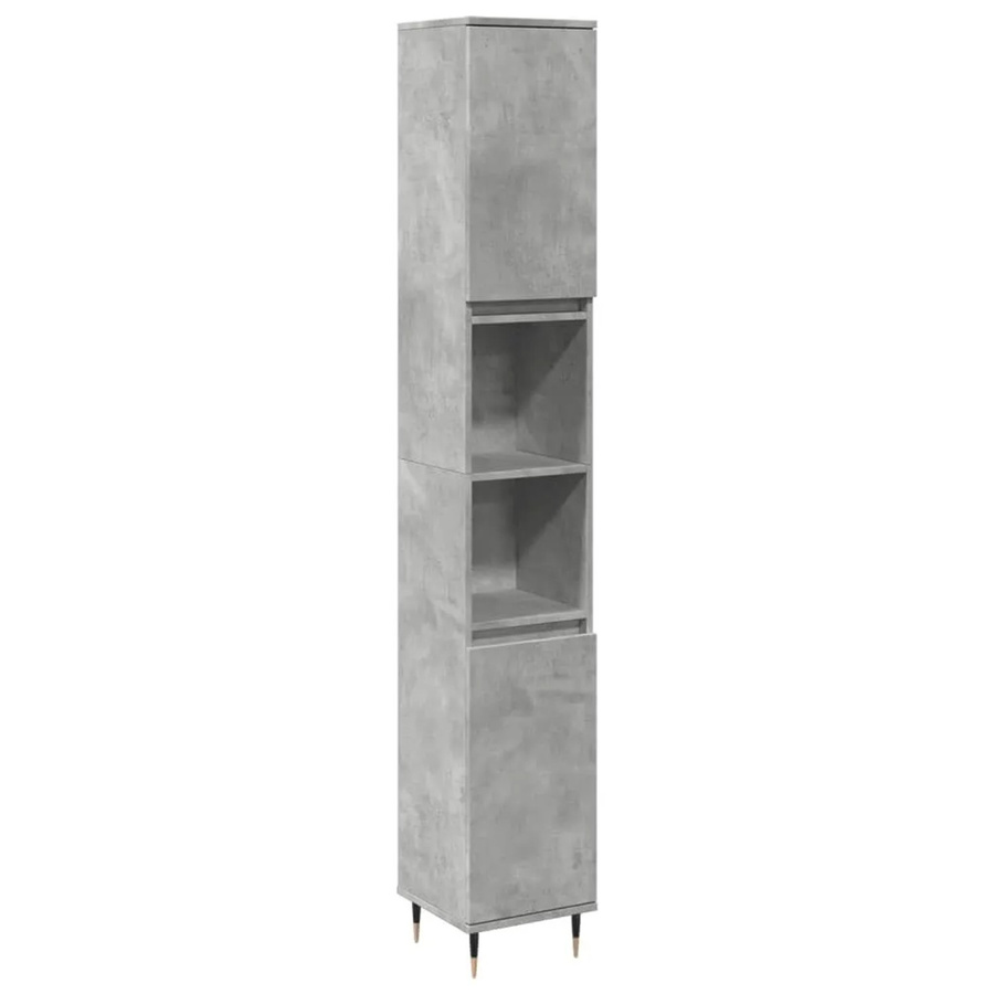 vidaXL Badschrank in Betongrau im industriellen Stil mit Türen und offenen Regalen, B/T/H: 30 x 30 x 190 cm - Bild 2