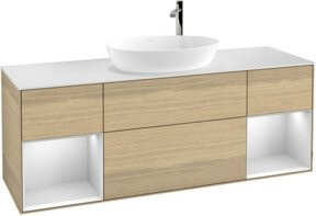 V&B Waschtischunterschrank Finion mit Wandbeleuchtung, Farbe Weiß und Eiche Lack, Breite: 160 cm - Bild 1