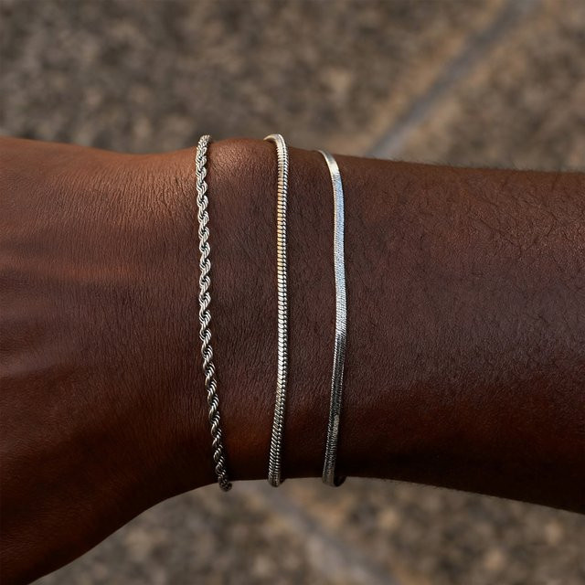 3-teiliges Herren-Armband, Twist-Kette, Silber, Punk - Bild 1