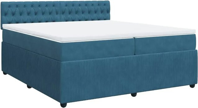 vidaXL Boxspringbett Hybrid mit Matratze und Kopfteil aus Samt in Blau, B/T/H: 200 x 200 x 100,5 cm - Bild 1