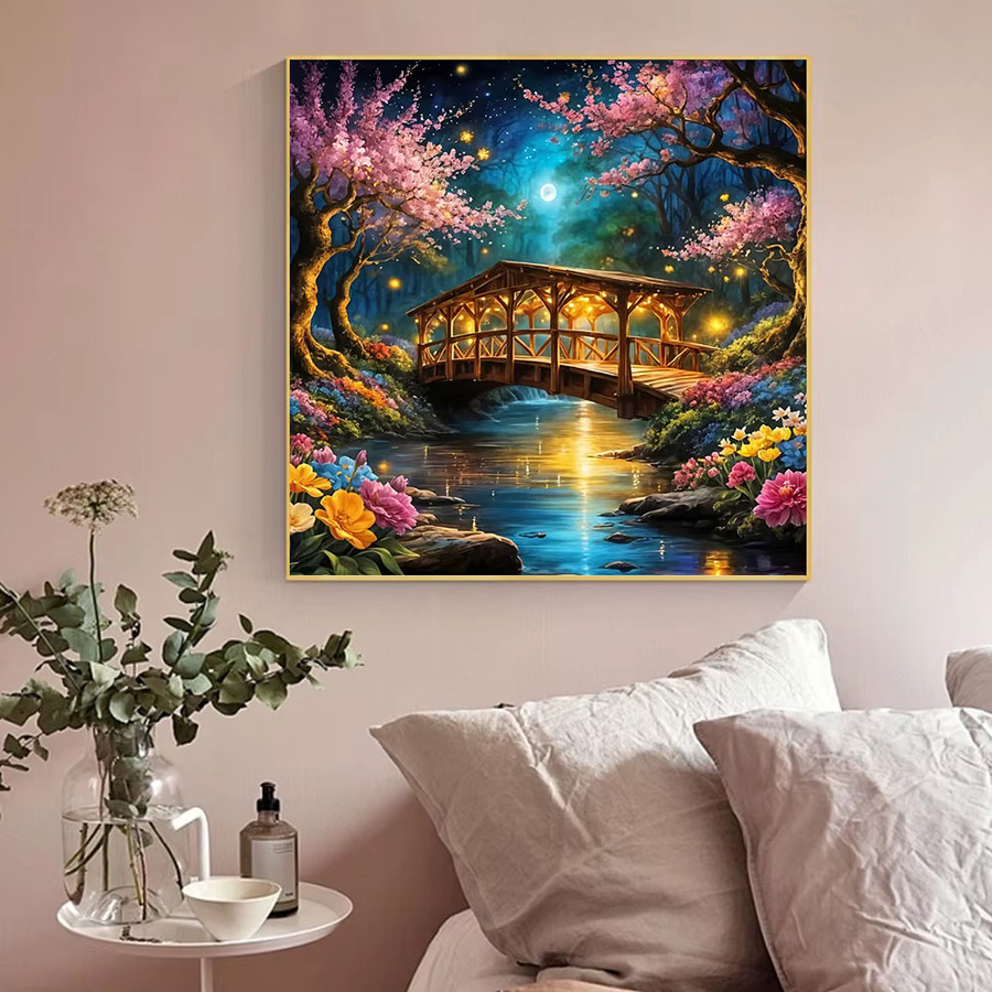 Huacan Diamond Painting Set Landschaft mit Brücke, Fluss und Blumen in Multicolour, B/H: 20 x 20 cm - Bild 3