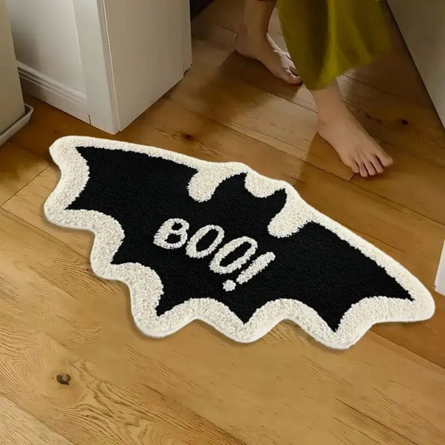 VIKAMA Halloween Fledermaus Bodenmatte aus Fleece, rutschfest und weich, Schwarz, B: 60 cm, T: 40 cm - Bild 1