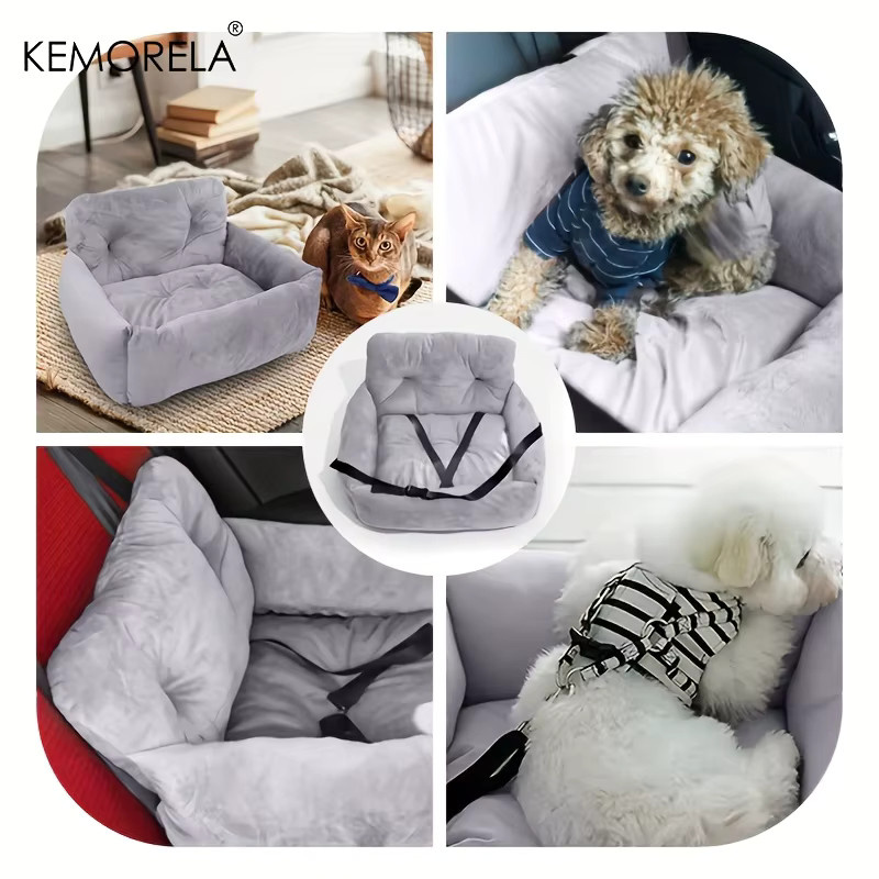 KEMORELA Autositz für Katzen und kleine Hunde, ergonomischer Haustierträger aus Polyester, grau - Bild 4