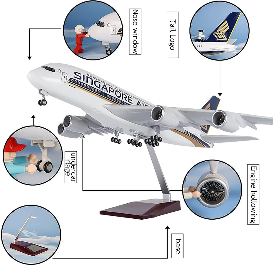 ZOCO Singapur Airways A380 Spielzeugflugzeug, Maßstab 1:160, Weiß - Bild 3
