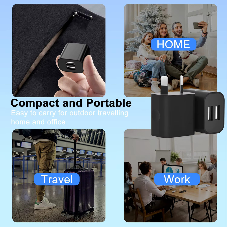 TAQKRED Dual-USB-Netzadapter Set, 4 Stück, Schwarz, 5V/2.1A Wandladegerät mit AU-Stecker für iPhone, iPad und Samsung - Bild 2