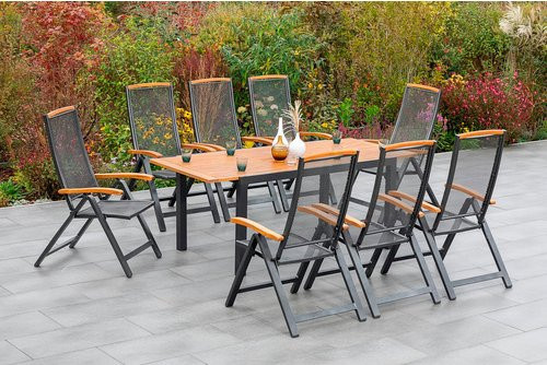 Gartenmöbelset Tilos von MERXX mit 8 Sitzplätzen aus Aluminium und Akazienholz in Grau - Bild 1