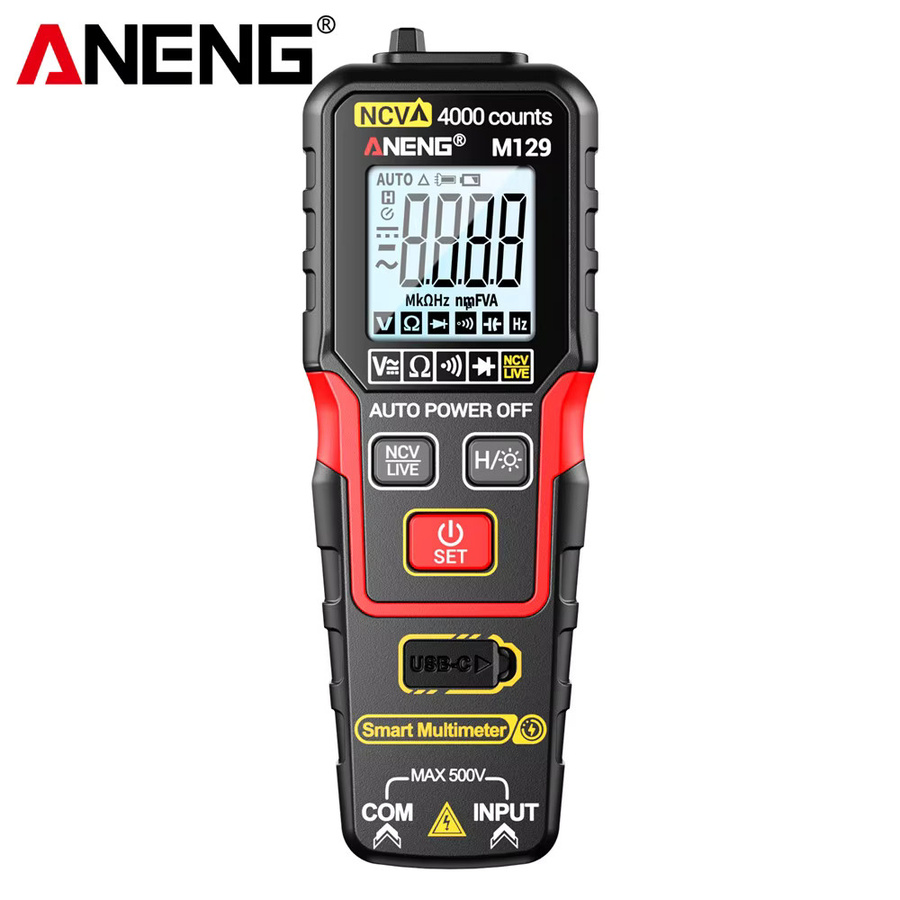 ANENG M129 Digitales Multimeter mit 4000 Anzeigen, 500V AC/DC Spannung, NCV-Funktion, Widerstandsmessgerät mit Taschenlampe und Hintergrundbeleuchtung in Rot und Schwarz - Bild 6