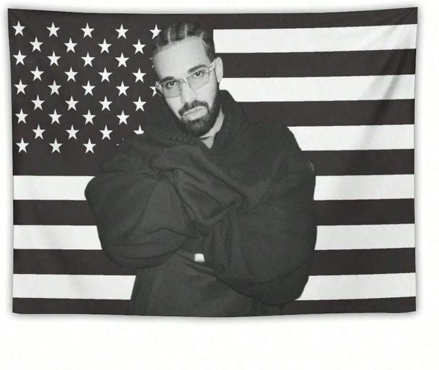 JMG Household Supplies Drake Retro Wandteppich mit amerikanischer Flagge in Schwarz-Weiß, Breite: 40 cm, Höhe: 60 cm - Bild 1