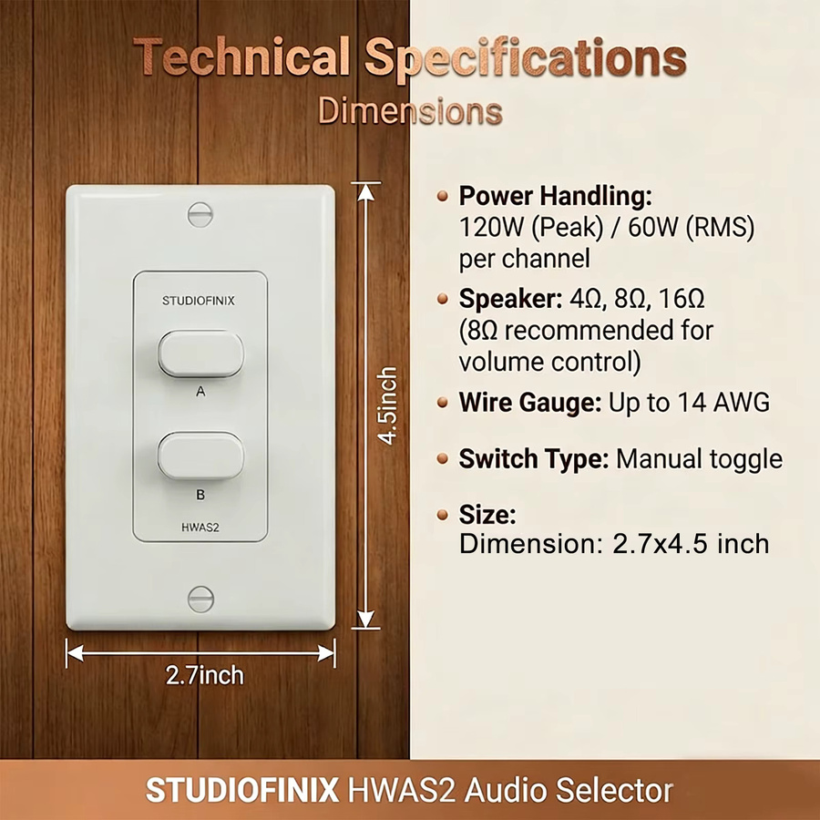STUDIOFINIX 2-Zonen Einbau-Lautsprecher-Selektorschalter in Weiß mit 120W Spitzenleistung pro Kanal für dein Heim-Stereo-System - Bild 4