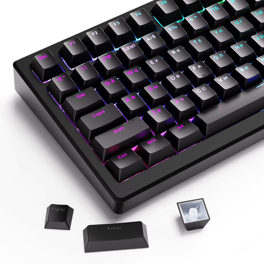 XVX PBT Tastenkappen im Cherry-Profil mit russischem Layout, 133 Tasten, oben bedruckt und durchscheinend für North-Facing RGB-Tastaturen, Schwarz und Weiß - Bild 3