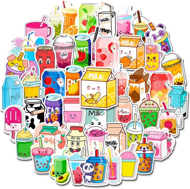 50 Stück Graffiti Aufkleber mit süßen Getränkeflaschen Motiven in Multicolour von BulingBulingStickers Store - Bild 1