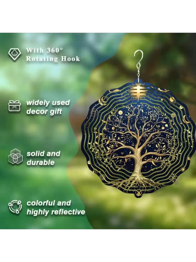 CIFBUY 3D Baum des Lebens Metall-Windspiel in Gold mit 360 Grad Drehung als kinetische Kunstdekoration für Garten und Terrasse - Bild 7