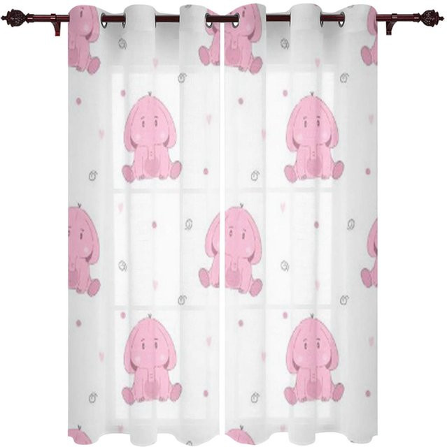 Super Six Fenstervorhang mit Elefantenbaby und Schmetterling, halbtransparent, Pink, Breite: 135 cm, Höhe: 60 cm - Bild 1