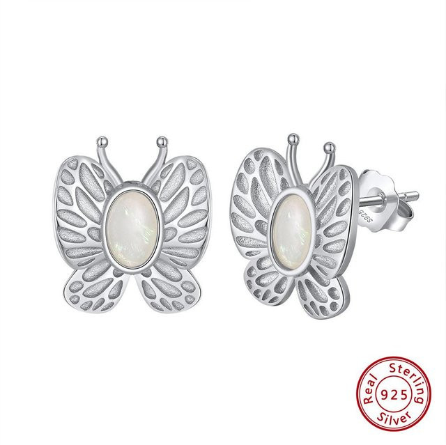Ohrringe 925 Silber, Schmetterling, Opal, Gold, Damen - Bild 1