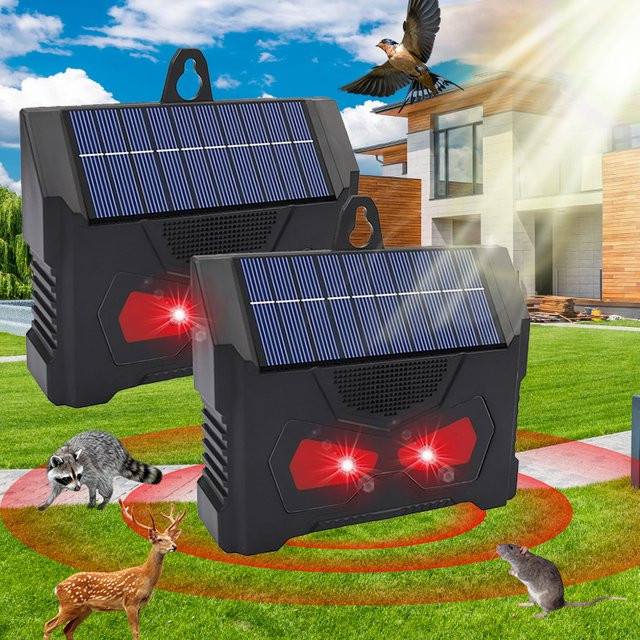 Solar-Tiervertreiber mit LED-Blinklicht und Ultraschall zur Abwehr von Vögeln, Hunden, Füchsen und Mäusen in Schwarz - Bild 1