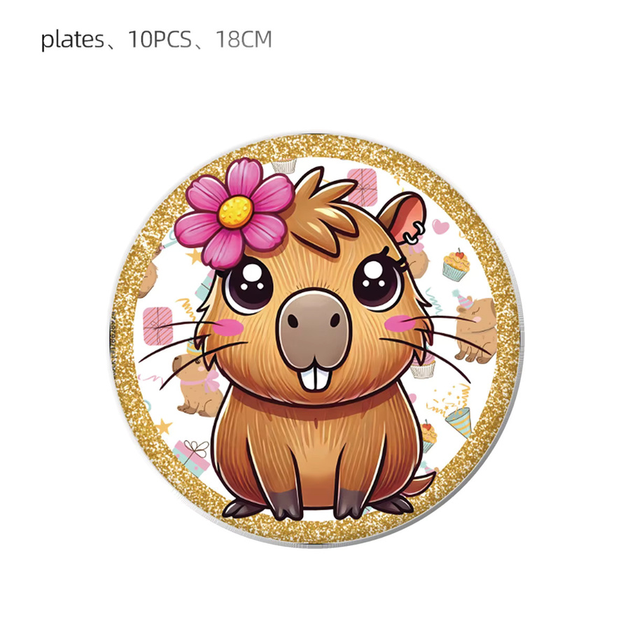 Potdemiel Capybara Geburtstagsdekoration Set in Multicolour mit Tischdecke, Pappbechern, Tellern und Ballons für Mädchen und Babypartys - Bild 2