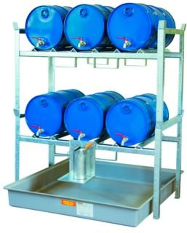 CEMO Fassregal Typ 800 Variante 6 in Grau mit Fassauflage für 6 x 60 l Fässer und GFK-Auffangwanne 220 l, B/T/H: 128,0 x 141,0 x 162,0 cm - Bild 3