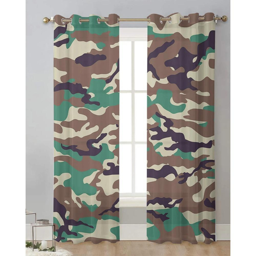 Yiran Furniture Camouflage Transparente Vorhänge aus Tüll Voile Organza mit Ösen, Breite: 135 cm, Höhe: 115 cm - Bild 2
