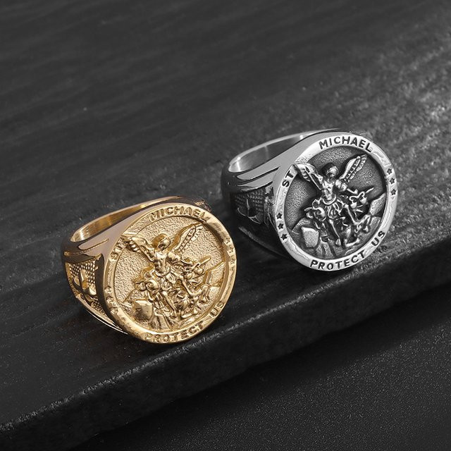 Ring prpcnel, Edelstahl, Gold, Engel Michael, Unisex - Bild 1