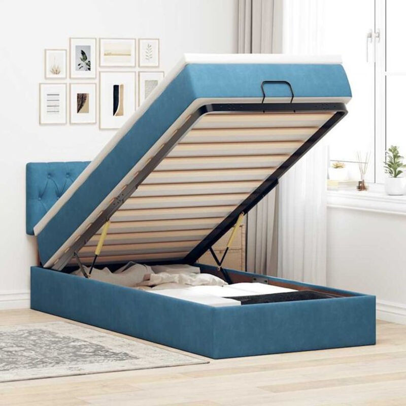 Vidaxl Ottoman Polsterbett mit Matratze aus Samt in Blau, B/T/H: 80 x 200 x 31 cm - Bild 1